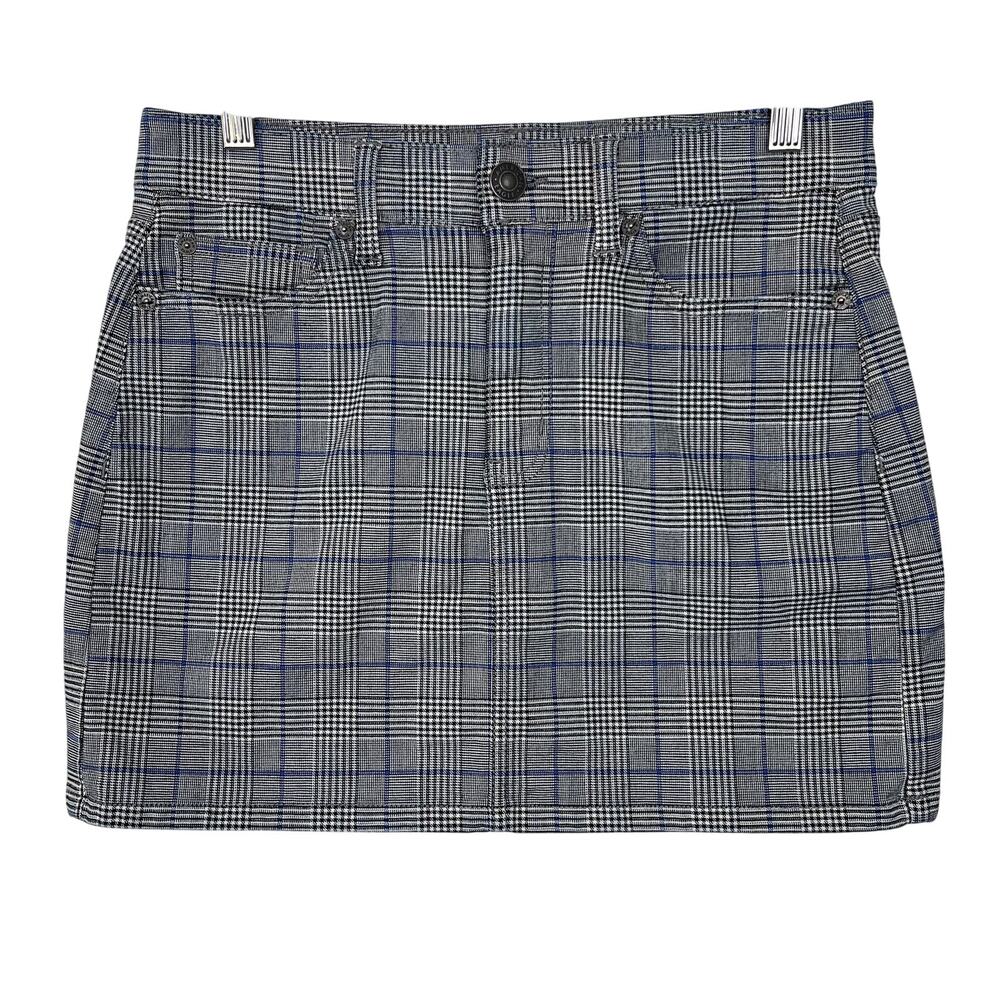 American Eagle Women's Size 4 Hi-Rise Mini Skirt Black Blue White Plaid Stretch